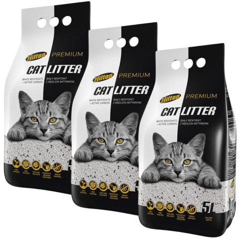 HILTON Bentonit s aktivním uhlím Bílý – stelivo pro kočky – 3x5l - Fotogalerie 1