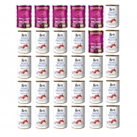 CHAMPER Bones & Joints Mono Jehněčí + BRIT Mono Protein Lamb & Rice – mokré krmivo pro psy – 30×400 g - Fotogalerie 1