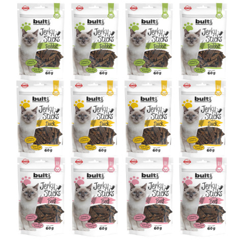 BULTI Jerky tyčinky MIX příchutí – pamlsek pro kočky – 12x60g - Fotogalerie 1