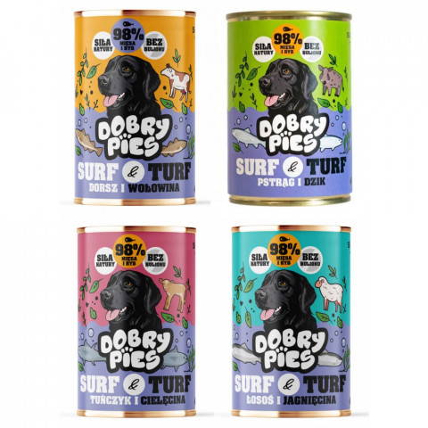 DOBRÝ PES Surf & Turf MIX 4 příchutí – mokré krmivo pro psy – 4×400 g - Fotogalerie 1