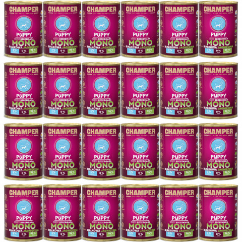 CHAMPER Puppy monoproteinové jehněčí – mokré krmivo pro štěně – 24×400 g - Fotogalerie 1