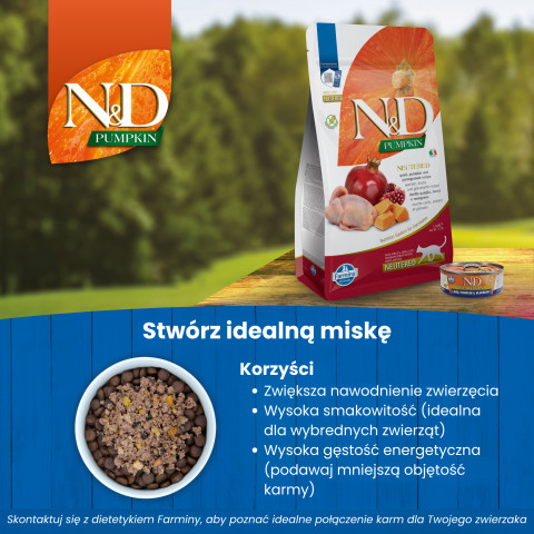 FARMINA Pumpkin N&D Neutered Quail - suché krmivo pro kočky - 5kg - Fotogalerie 4