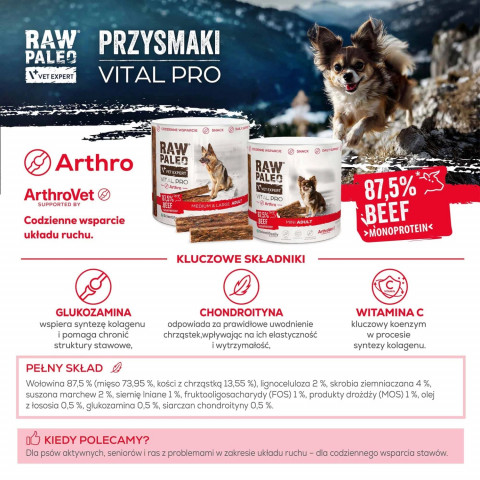 VETEXPERT Raw Paleo Vital Pro Arthro Beef Mini Mono - pamlsek pro psa - 100g - Fotogalerie 3