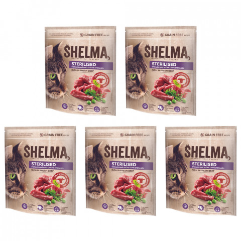 SHELMA Sterilised Rich in beef - suché krmivo pro kočky - 5x750g - Fotogalerie 1