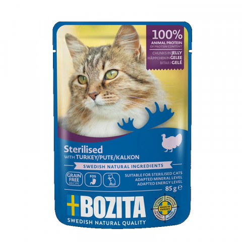 BOZITA Sterilised Turkey Chunks in jelly - mokré krmivo pro kočky - 85g - Fotogalerie 1