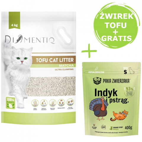 DIAMENTIQ Tofu Matcha Ultra clumping – stelivo pro kočky 4 kg + Paka Zwierzaka Krocan a pstruh – suché krmivo pro koťata 400 g ZDARMA. - Fotogalerie 1