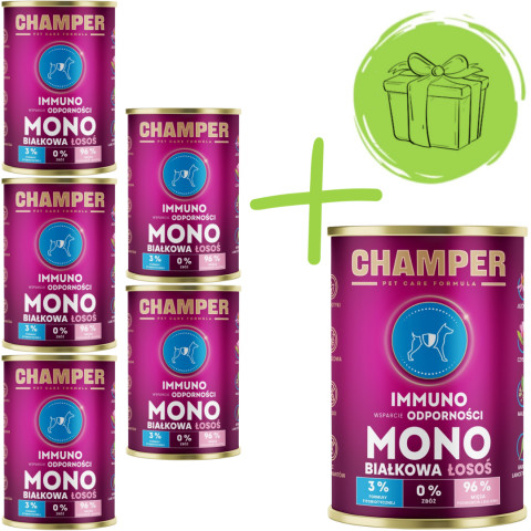 CHAMPER Immuno monoproteinový losos - mokré krmivo pro psy - 5x400g + 400g ZDARMA - Fotogalerie 1