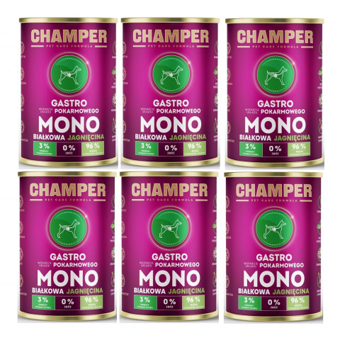CHAMPER Gastro monoproteinové jehněčí – mokré krmivo pro psa – 6×400 g - Fotogalerie 1