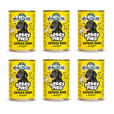 DOBRY PIES Mono Čistá koza + kolagen – vlhké krmivo pro psa – 6x400g - Fotogalerie 1