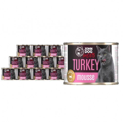 JOHN DOG For cats Mousse Turkey - mokré krmivo pro kočky - 12x200g - Fotogalerie 1
