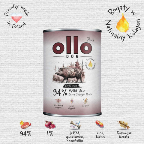 OLLO Plus Collagen Mono Wild boar - vlhké krmivo pro psy - 800g - Fotogalerie 3