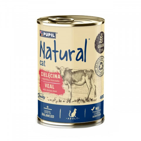 NATURAL Telecí maso s kuřecími játry - mokré krmivo pro kočky - 400g - Fotogalerie 1