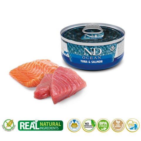 FARMINA N&D Cat Ocean Tuňák, Losos – mokré krmivo pro kočky – 70 g - Fotogalerie 2