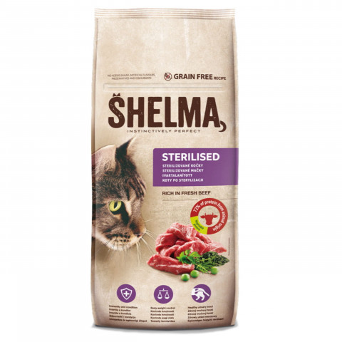 SHELMA Sterilised Beef - suché krmivo pro kočky - 8kg - Fotogalerie 1