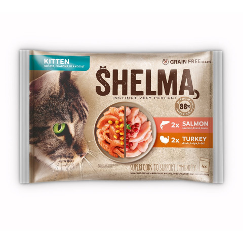 SHELMA Kitten with salmon and turkey in sauce - mokré krmivo pro kočky - 4x85g - Fotogalerie 1