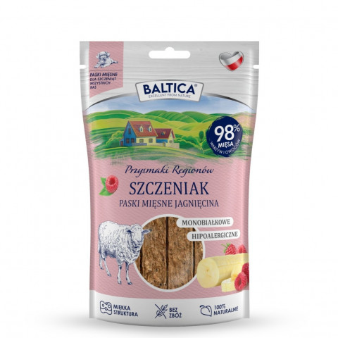 BALTICA Przysmaki Regionów Puppy Mono Masové pásky Jehněčí – pamlsek pro psa – 90 g - Fotogalerie 1