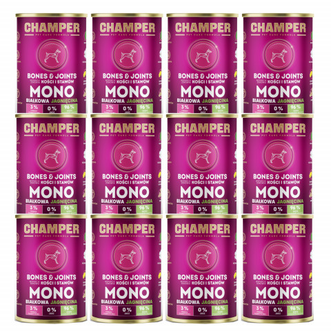 CHAMPER Bones & Joints monoproteinové jehněčí – mokré krmivo pro psa – 12×400 g - Fotogalerie 1