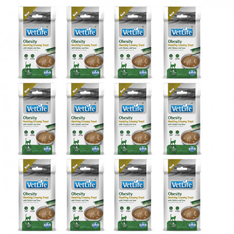 FARMINA Vet Life Cat Obesity Creamy treat with Chicken & Tuna box – pamlsek pro kočku – 12x(4x15g) - Fotogalerie 1