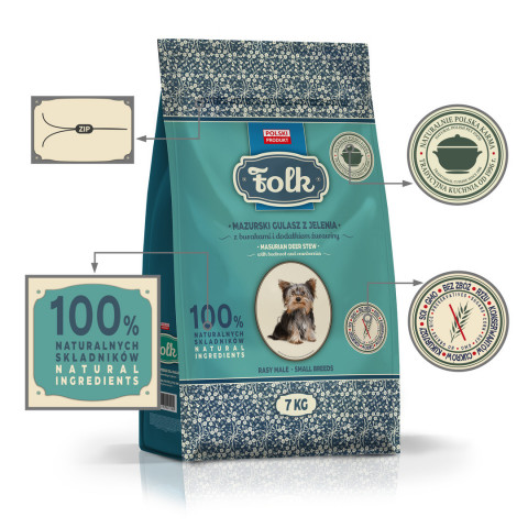 FOLK Small breeds Traditional masurian venison stew with beets and cranberries - suché krmivo pro psy - 7kg - Fotogalerie 4