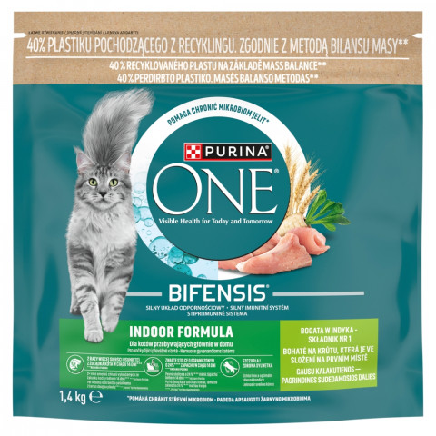 PURINA One Bifensis Indoor Rich in turkey - suché krmivo pro kočky - 1,4kg - Fotogalerie 1