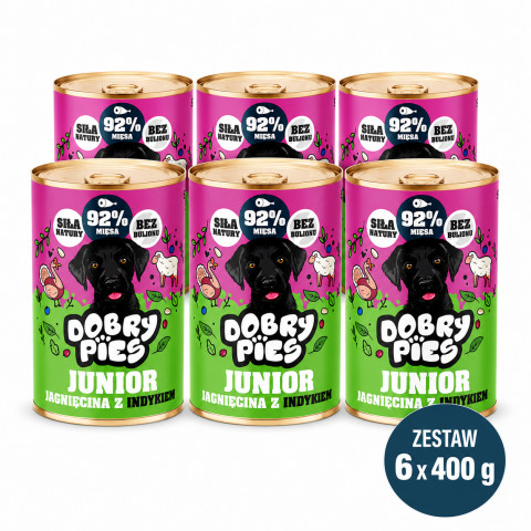 DOBRÝ PES Junior Jehněčí s krůtím – mokré krmivo pro psy – 6×400 g - Fotogalerie 1