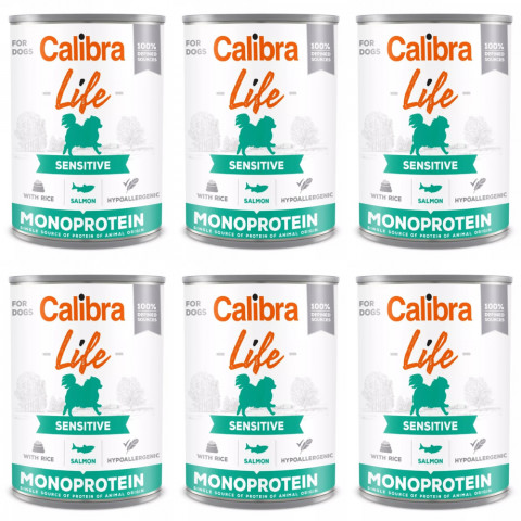 CALIBRA Dog Life Sensitive Losos s rýží – mokré krmivo pro psy – 6×400g - Fotogalerie 1