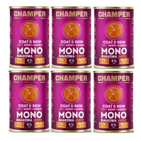 CHAMPER Coat & Skin monoproteinový losos – mokré krmivo pro psa – 6×400 g - Fotogalerie 1