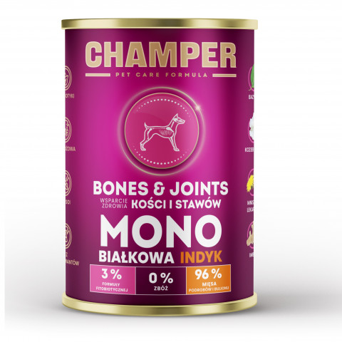 CHAMPER Bones & Joints Krůta – mokré krmivo pro psy – 5x400g + 1 konzerva ZDARMA! - Fotogalerie 2