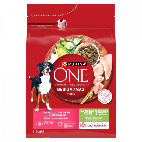 PURINA One Adult Medium/Maxi Weight Control/Sterilized Rich in turkey with rice - suché krmivo pro psy - 2,5kg - Fotogalerie 1