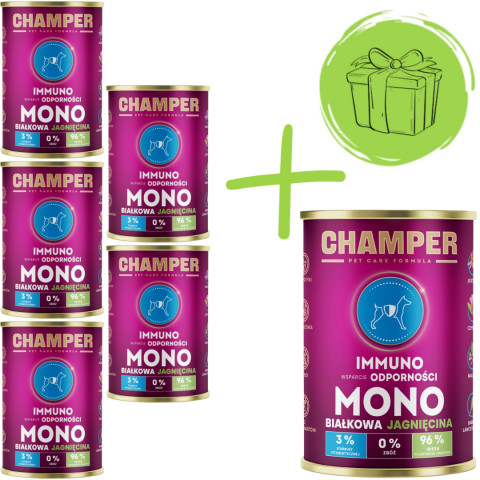 CHAMPER Immuno monoproteinové jehněčí - mokré krmivo pro psy - 5x400g + 400g ZDARMA - Fotogalerie 1