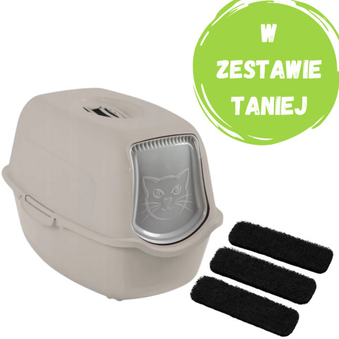 ROTHO Bailey Béžová - zakrytá toaleta pro kočky + uhlíkový filtr 3ks - Fotogalerie 1
