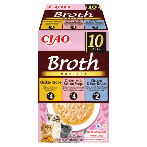 INABA Ciao Broth with chicken, salmon and tuna - pamlsek pro kočky - 10x40g - Fotogalerie 1