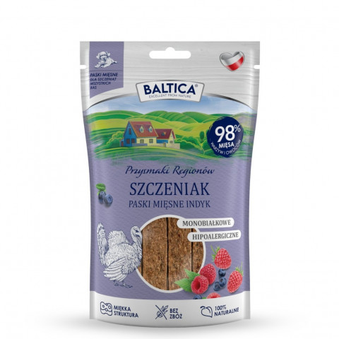 BALTICA Przysmaki Regionów Puppy Mono Masové pásky Krůta – pamlsek pro psa – 90 g - Fotogalerie 1