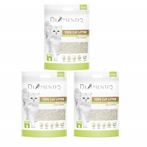 DIAMENTIQ Tofu Matcha Ultra hrudkující – rostlinné stelivo – 3×2,5 kg - Fotogalerie 1