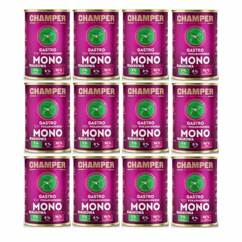 CHAMPER Gastro monoproteinové hovězí – mokré krmivo pro psa – 12×400 g - Fotogalerie 1