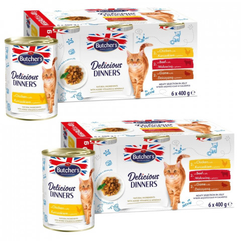 BUTCHER'S Delicious Dinners Výběr masových jídel v želé - mokré krmivo pro kočky - 12x400g (2x(6x400g)) - Fotogalerie 1
