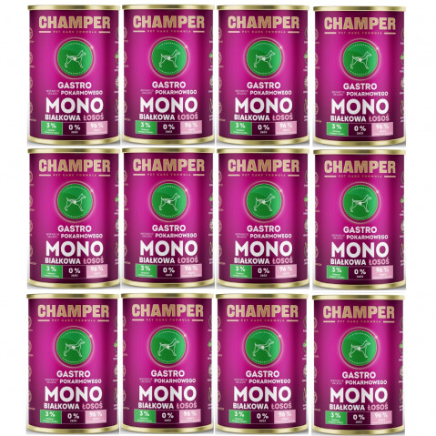 CHAMPER Gastro monoproteinový losos – mokré krmivo pro psa – 12×400 g - Fotogalerie 1