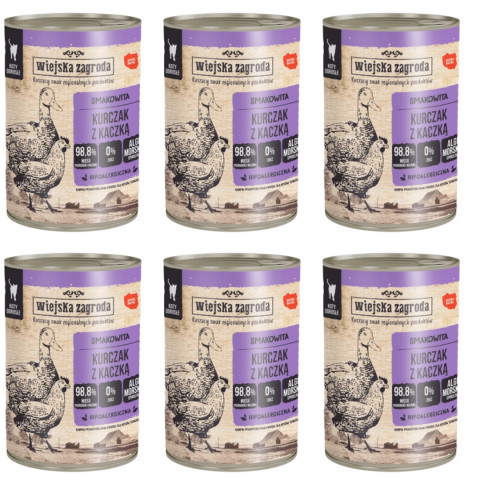 WIEJSKA ZAGRODA Kuře s kachnou - mokré krmivo pro kočky - 6x400g - Fotogalerie 1