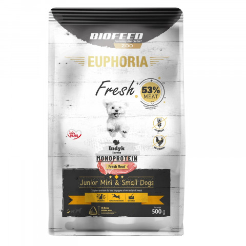 BIOFEED Euphoria Fresh Junior Krůta Monoprotein XS/S 500g – suché krmivo pro psy – 1+1 - Fotogalerie 2