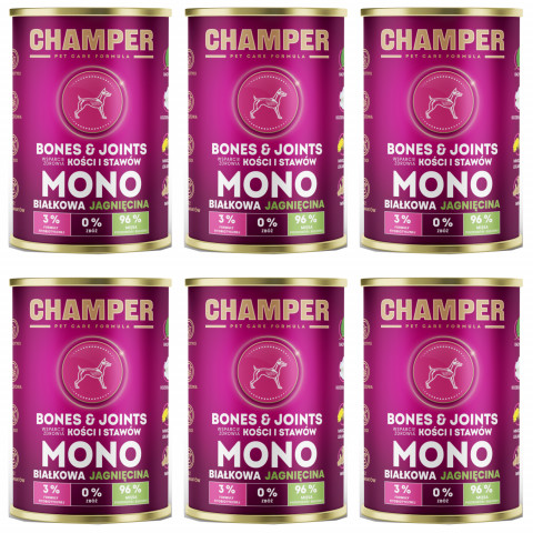 CHAMPER Bones & Joints monoproteinové jehněčí – mokré krmivo pro psa – 6×400 g - Fotogalerie 1