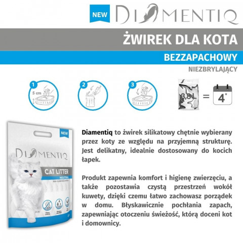 DIAMENTIQ Podestýlka Neutrální, Silikonová, Nehrudkující pro kočky - 8x3,8l - Fotogalerie 4