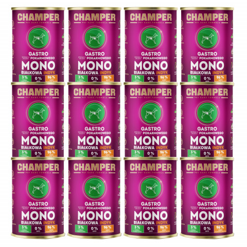 CHAMPER Gastro Mono krůtí – mokré krmivo pro psa – 12×400 g - Fotogalerie 1