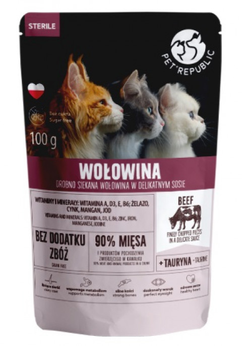 PET REPUBLIC Sterile Hovězí maso nakrájené nadrobno - mokré krmivo pro kočky- 100 g - Fotogalerie 1