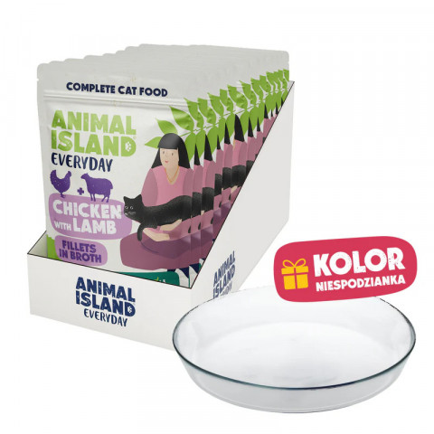 ANIMAL ISLAND Everyday Chicken with lamb in broth Box - mokré krmivo pro kočky - 12x85g + talířek zdarma - Fotogalerie 1