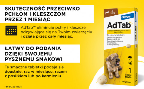 ELANCO AdTab Tablety proti blechám a klíšťatům pro psa (1,3-2,5 kg) - 3x(1x 56mg) - Fotogalerie 2