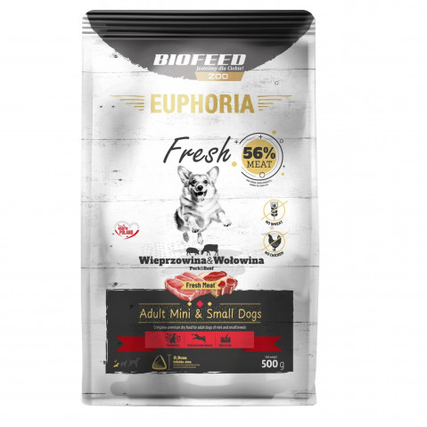 BIOFEED Euphoria Fresh Adult Vepřové a hovězí XS/S 500g – suché krmivo pro psy – 1+1 - Fotogalerie 2