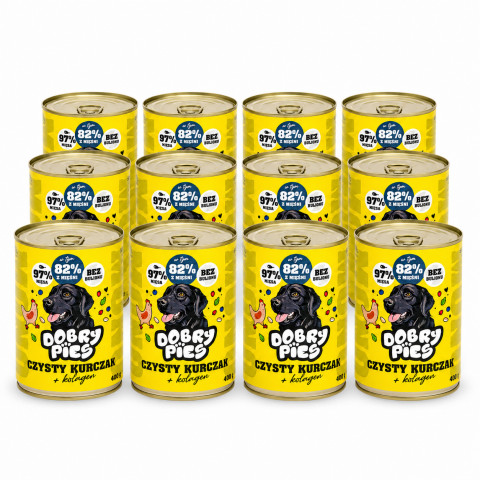 DOBRY PIES Mono Čisté kuře + kolagen – vlhké krmivo pro psa – 12x400g - Fotogalerie 1
