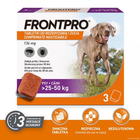 FRONTPRO Tablety proti blechám a klíšťatům pro psa (>25-50 kg) - 3x 136mg - Fotogalerie 1