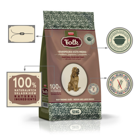 FOLK Medium and large breeds Traditional polish meat feast with rabbit, lamb and quail - suché krmivo pro psy - 12kg - Fotogalerie 4