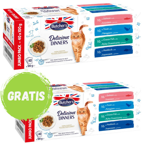 BUTCHER'S Delicious Dinners Jumbo Pack Mix Fish selection in jelly - mokré krmivo pro kočky - 40 x 100g - Fotogalerie 1